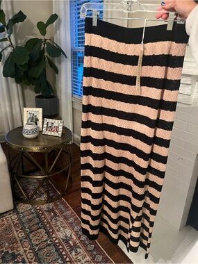 Boutique Striped Knit Maxi Skirt in Blush and Black